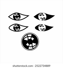 Unique eye icon set logo design with globe eyeball.