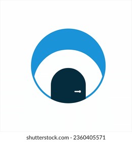 Diseño único de logotipo de béisbol con luna creciente y puerta.