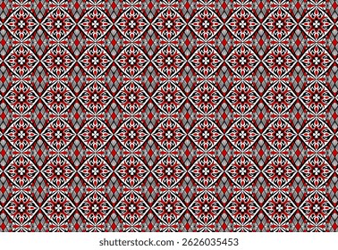 unique fabric pattern of flower bud tribal red black with white background, fabric flower pattern,and paper pattern, seamless pattern vector. royal wallpaper or background.