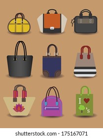 Unique fashionable women purse and bag icons