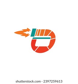 Logo único de la tarjeta rápida combinado con lanzamiento de un cohete. Adecuado para tu marca