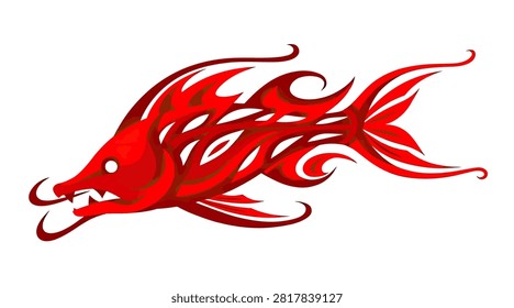 Unique fire fish design for extreme sports and apparel.