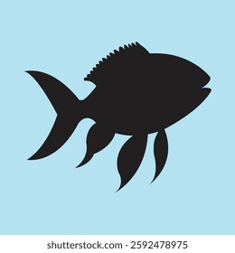 Unique Fish Silhouette – Creative Aquatic Illustration Blue Background