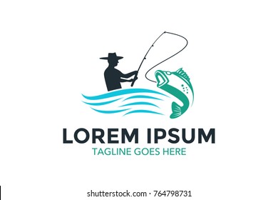 unique fishing related logo. simple. memorable. vector. editable