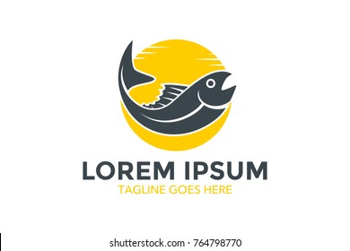 unique fishing related logo. simple. memorable. vector. editable