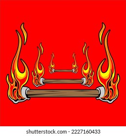 unique flame torch background vector design on red background