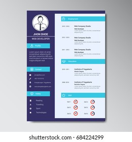 Unique Flat Color Curriculum Vitae Design Template With Photo or Avatar Placeholder