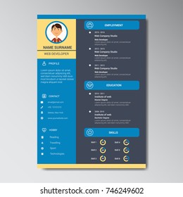 Unique Flat Color Curriculum Vitae Design Template With Photo or Avatar Placeholder