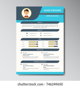 Unique Flat Color Curriculum Vitae Design Template With Photo or Avatar Placeholder
