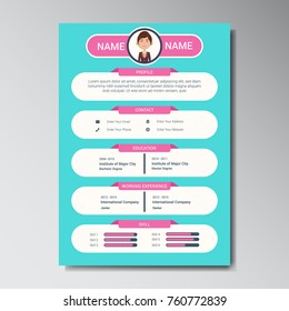 Unique Flat Color Curriculum Vitae Design Template With Photo or Avatar Placeholder