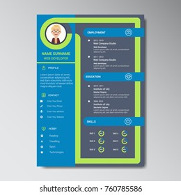 Unique Flat Color Curriculum Vitae Design Template With Photo or Avatar Placeholder
