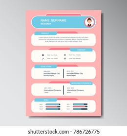 Unique Flat Color Curriculum Vitae Design Template With Photo or Avatar Placeholder