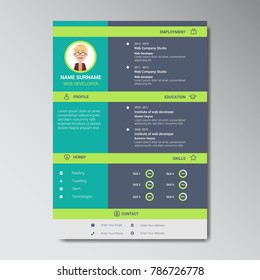 Unique Flat Color Curriculum Vitae Design Template With Photo or Avatar Placeholder