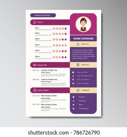 Unique Flat Color Curriculum Vitae Design Template With Photo or Avatar Placeholder