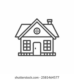 Unique flat line vector illustration of a cozy house with detailed features surrounded by simplicity and charm in a minimalist style