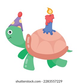 A unique flat sticker of birthday turtle 