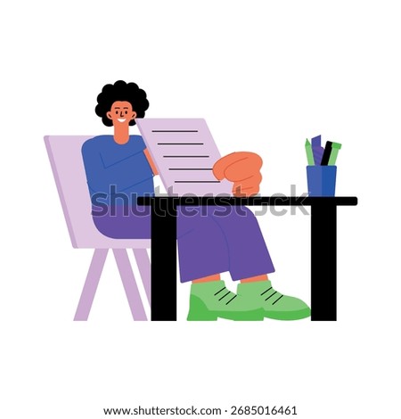 Unique flat style icon of student assignment