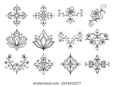 Unique floral divider terms element set of general and specific on white background	
