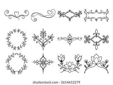 Unique floral divider terms element set of general and specific on white background	
