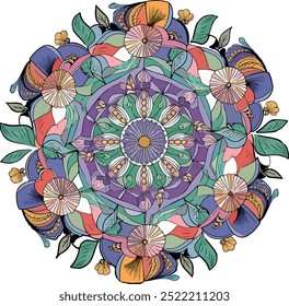 mandala floral exclusiva, arte de mandala vetorial, mandala colorida