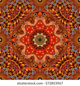 Unique floral pattern. Beautiful ornamental background. Indian, arabic, mexican, chinese, moroccan motives. Fiery vector illustration.
