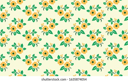 Unique floral pattern design background for spring, with leaf and flower cute decor.