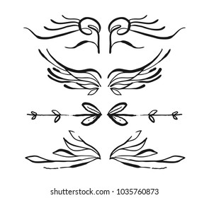 Set Wings Hand Drawn Vector Stock Vector (royalty Free) 1103367398