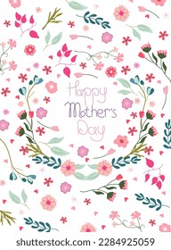 Unique floral vector design with magical flowers forming a wreath. Happy mother's day. Bright compositions are ideal for banners, posters, birthdays, weddings, etc. Vector illustration.