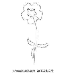 Flor única com pétalas irregulares e folhas serrilhadas na arte da linha. Ótimo para tatuagem, esboço decorativo ou design floral ousado.
