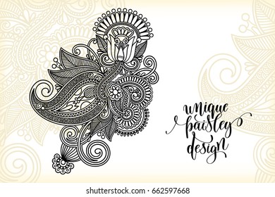 unique flower paisley design, hand drawing floral pattern in indian style, vector illustration