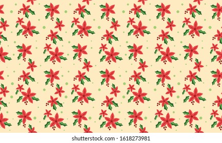 Unique flower pattern background for Christmas, with leaf and floral cute drawing.