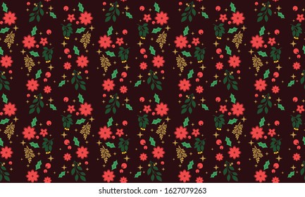 Unique flower pattern background for Christmas, with leaf and flower modern drawing.
