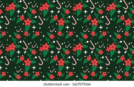 Unique flower pattern background for Christmas, with leaf and flower modern drawing.
