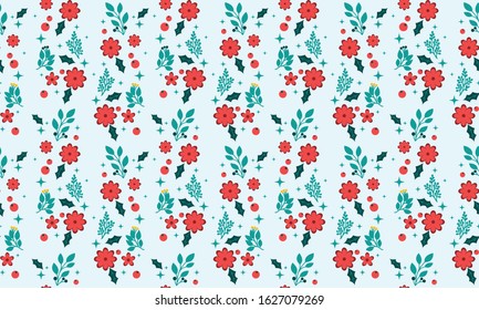 Unique flower pattern background for Christmas, with leaf and flower modern drawing.
