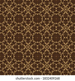 Unique flower pattern on Solo batik with blend golden and brown color design.