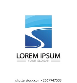 Einzigartiges fließendes abstraktes blaues Meer Welle Vektor Logo Design für Firmensymbol