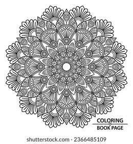 Unique Flowral Ornamental Mandala Design of Coloring Book Page for Kids. Easy Mandala Coloring Book Pages for Adults, Ability to Relax, Brain Experiences Give Relief.