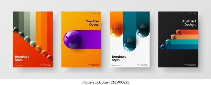 Unique flyer A4 vector design layout composition. Abstract realistic balls magazine cover concept set.