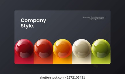 Unique flyer design vector template. Geometric realistic balls web banner layout.