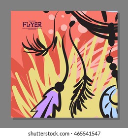 Unique flyer with Dreamcatcher on the background. For guard. It can be used as a postcard. Vector illustration