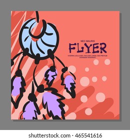 Unique flyer with Dreamcatcher on the background. For guard. It can be used as a postcard. Vector illustration