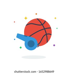 Unique flying Basketball Whistle flat badge icon vector for website and any digital needs