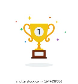 Unique flying trophy champions flat badge icon vector for website and any digital needs, yellow, gold