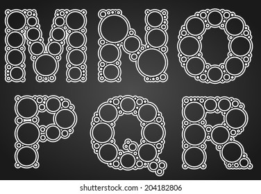 Unique font design made of many circles. In this set you will find the letters m n o p q r