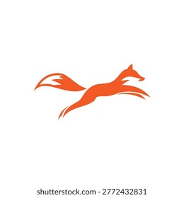 unique fox logo, fox illustration, vector, Running orange fox silhouette jumping fast