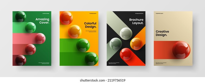 Colección única de diseño vectorial de diseño de la página principal A4. Esferas 3D simples paquete de plantillas de portada corporativa.