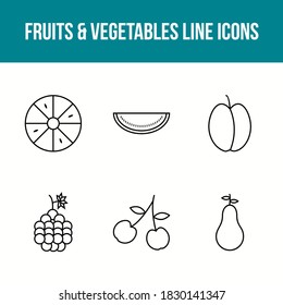 Unique Fruits and Vegetable Vector Icon Set