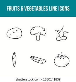 Unique Fruits and Vegetable Vector Icon Set