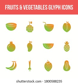 Unique fruits & vegetables vector glyph icon set