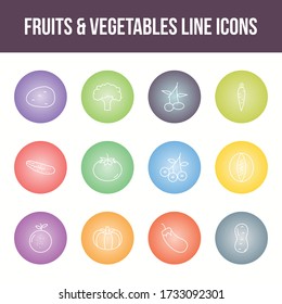 Unique fruits & vegetables vector line icon set